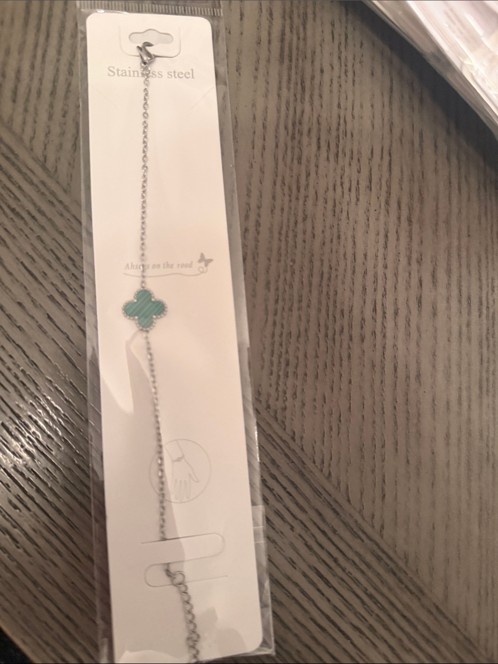 Stainless Steel Women's Bracelet with Green Clover Accent